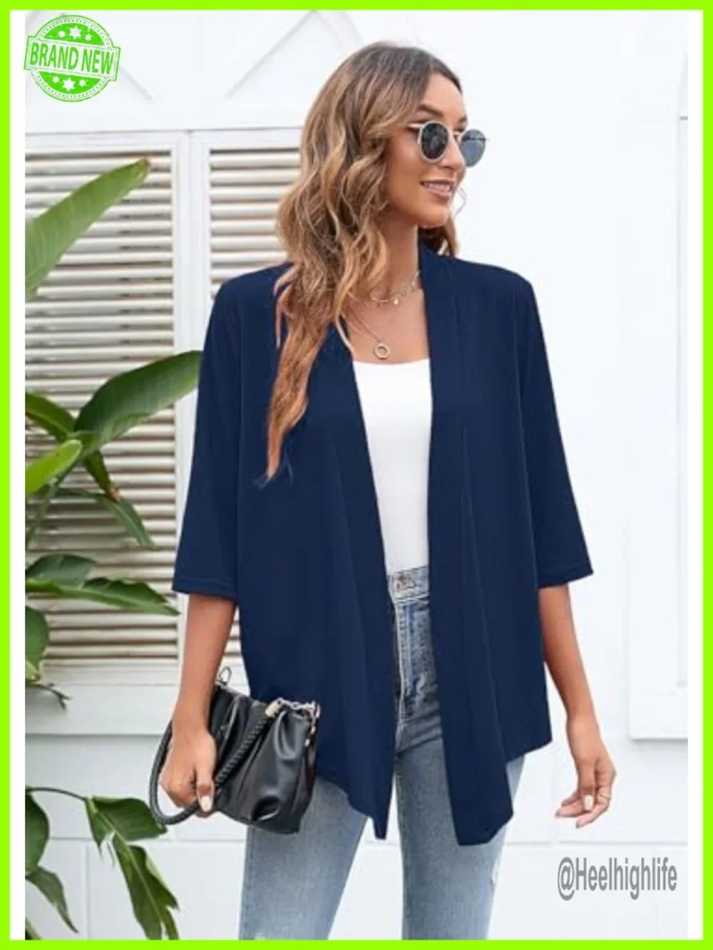 3/4 Sleeve Open Front Cardigan Soft Drape Casual Lightweight